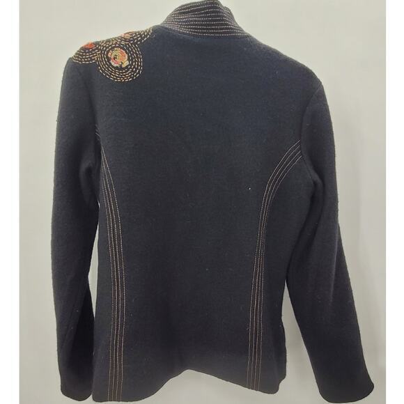 Icelandic Design Boiled Wool Swirl Embroidered Long Sleeve Zip Jacket Coat - Picture 3 of 16